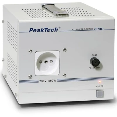 Obrázek PeakTech P 2240 mobilní dělicí transformátor bezpečnostní měřicí přístroj s galvanickou izolací třída ochrany 1 oddělovací trafo kroužkovým jádrem 230 V vstup, výstup 500 W