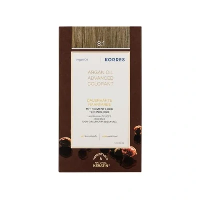 Obrázek KORRES Argan Oil Colorant barva na vlasy bez amoniaku světle blond popel 8. 1 100% zakrytí šedých vlasů a veganská pro dlouhotrvající barevný výsledek