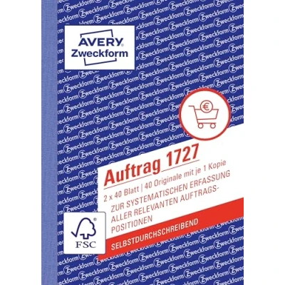 Obrázek AVERY Zweckform 1727 Objednávka (A6, 2 x 40 listů, samopropisující s barevným durschlagem, pro systematické zaznamenávání všech příslušných položek objednávky) bílá/žlutá