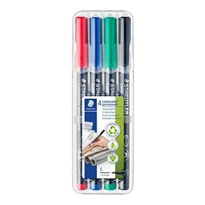 Obrázek STAEDTLER permanentní popisovač Lumocolor, super jemný, cca 0,4 mm, odolný proti rozmazání a vodě, Made in Germany, plnitelný, dlouhá životnost, 4 univerzální tužky v různých barvách, 313 WP4