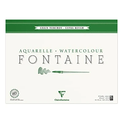 Obrázek Clairefontaine 96432C Malířský blok, 4stranně lepený akvarelový papír Grobkorn Torchon, fontaine/žíly, 42 x 56 cm, 25 listů, 300 g balení, bílý