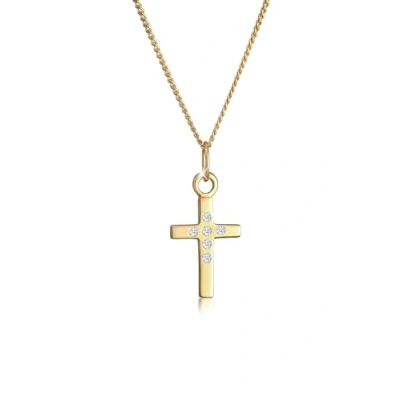 Obrázek DIAMORE Náhrdelník dámský kříž víra jemný s diamantem (0,01 ct.) ze žlutého zlata 585, Žluté zlato, Diamant