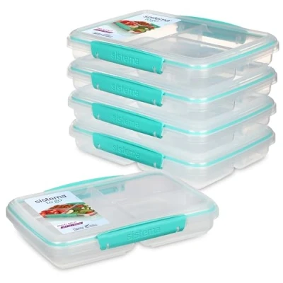 Obrázek Sistema TO GO Brotdosen mit Fächern zum Portionieren / 820ml Lunchbox stapelbarem Design und Clips BPA frei 5 Vorratsdosen [82002], Grün