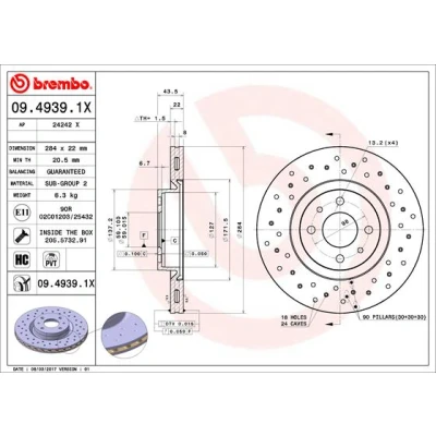 Obrázek Brembo 09.4939.1 X brzdový kotouč Rotory