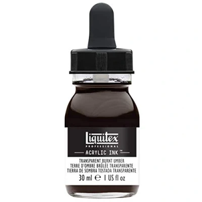 Obrázek Liquitex 4260130 Ink Professional tekuté akrylové barvy, tuž, 30 ml, vysoce pigmentovaná airbrush barva, umbra vypálená průhledná