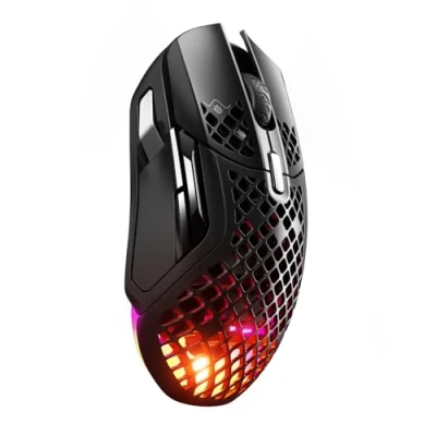 Obrázek SteelSeries Aerox 5 Wireless RGB herní myš s otvory v povrchu lehký jako pírko, vodoodpudivý design 9 tlačítek Bluetooth/2,4 GHz optický senzor TrueMove Air 18 000 DPI