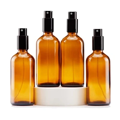 Obrázek YIZHAO Hnědá láhev s rozprašovačem sklo 100 ml, malé [rozprašovačem], pro éterické oleje, kosmetiku, lékárníky, čištění, aromaterapii, masáž, vlasy 4 ks