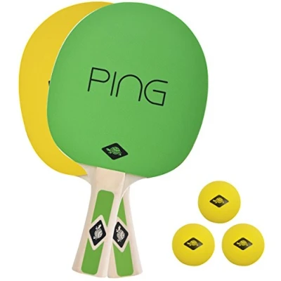 Obrázek Donic Schildkröt sada na stolní tenis ping pong, 2 pálky se zelenožlutými podložkami, 3 žluté míčky, v tašce, 788486