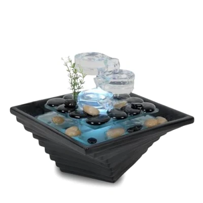 Obrázek Keramika a vysoce kvalitní bílé sklo vnitřní fontána, meditační dekorace, Zen Jar šálek, vysoký nápad na dárek, V 20 x 23 cm Himaláje ze Salt Range Pákistán Zen&#039;light