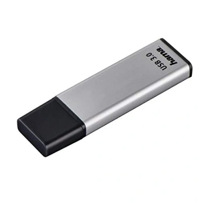 Obrázek Hama 128 GB USB flash disk 3.0 datový (90 MB/s přenos dat, s očkem pro upevnění na kroužek klíče, paměťový disk, Memory Stick krytem, např. Windows/MacBook), stříbrný