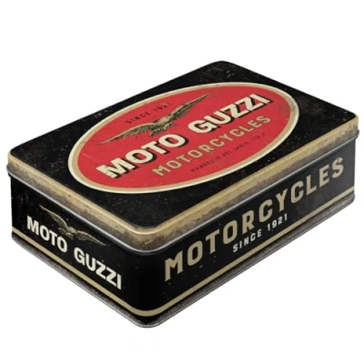 Obrázek Nostalgic Art Retro dóza na potraviny plochá, 2,5 l, Moto Guzzi Logo Motorcycles nápad dárek pro cyklisty, plechová s víkem, vintage design