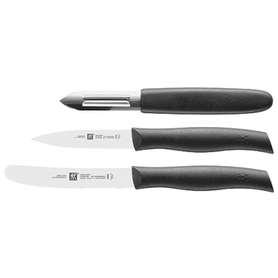 Obrázek ZWILLING Twin Grip sada nožů, 3dílná, (úsporná škrabka 6,5 cm, špikovací nůž 9 univerzální 12 cm), plastová rukojeť, černá