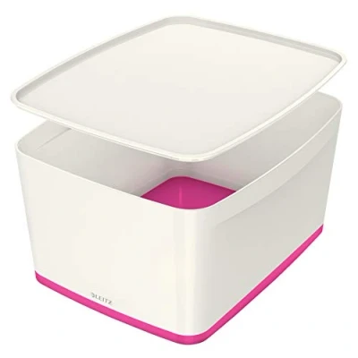 Obrázek Leitz MyBox, úložný box s víkem, velký, neprůhledný, bílá/růžová metalíza, plast, 52161023