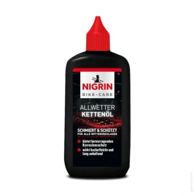 Obrázek NIGRIN Řetězový olej BIKE CARE pro každé počasí, láhev 100 ml, na řetězy jízdních kol, snižuje tření, dělá kol hladce chodící