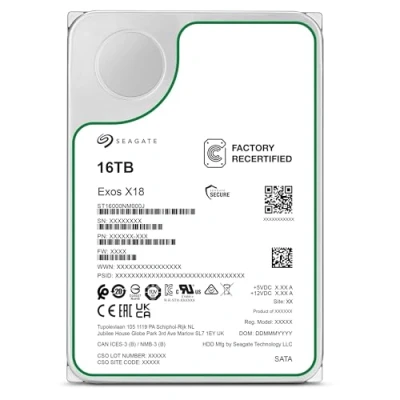 Obrázek Seagate Exos X18 Enterprise 16TB HDD, CMR 3,5 Zoll, Hyperscale SATA 6GB/s, 7.200 U/min, 512e, 4Kn FastFormat, geringe Latenz mit verbessertem Caching, Modellnr.: ST16000NM000J (Generalüberholt)