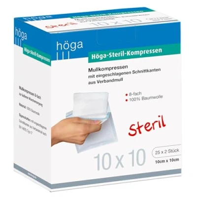 Obrázek Höga sterilní komprese, gázové komprese 10 x cm 25 2 kusy, sterilní, 8dílné, EN 14079 typ 17