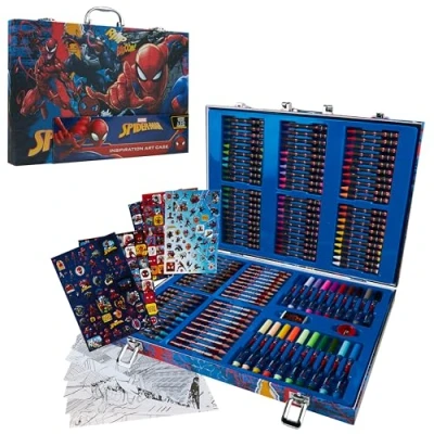 Obrázek Marvel Avengers Spiderman kufřík na malování se 130 díly tužky v kufru s omalovánkami, pastelky pro děti školní potřeby (vícebarevný Spiderman)