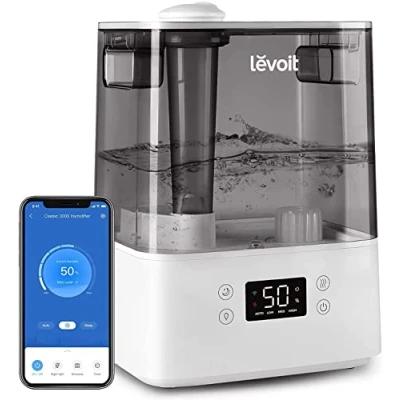 Obrázek LEVOIT 6L Luftbefeuchter Top Fill Humidifier Wlan 28dB mit APP &amp; Alexa Steuerung, Auto Schlafmodus, Ultra Leise 60H Ultraschall Raumluftbefeuchter Kinderzimmer Schlafzimmer bis 47m², Grau