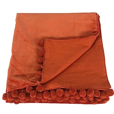 Obrázek Ragged Rose Belinda Orange Samt Pom Überwurf, Baumwolle, 140 x 180 cm
