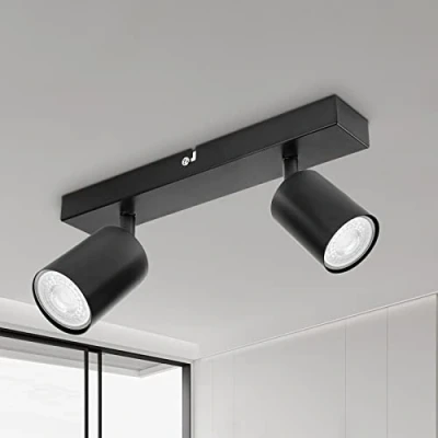 Obrázek Dehobo LED stropní zářič otočný o 350 2 plameny svítidlo GU10, nástěnné černé, bodové světlo lampa pro obývací pokoj ložnici kuchyň, ne GU10