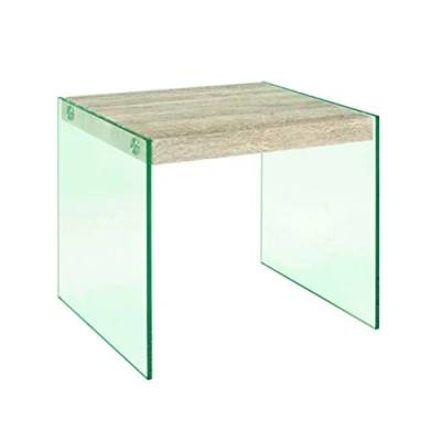 Obrázek HAKU Möbel Servírovací stolek dub světlý, kov, bezpečnostní sklo 8 mm rozměry: š 40 cm x v 35 h cm, styl: moderní