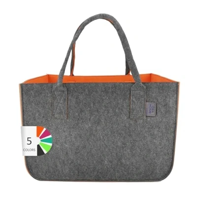 Obrázek IDEA HOME Plstěná taška Shopper velká 30 litrů nákupní XXL skládací košík na krbové dřevo oblečení hračky tmavě šedá/oranžová, XL