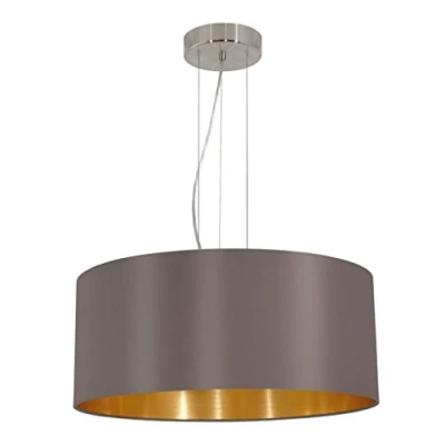 Obrázek EGLO Závěsná lampa Maserlo, 3 plamenné textilní závěsné svítidlo, svítidlo z oceli a látky, barva: matný nikl, cappuccino, zlatá, objímka: E27, Ø: 53 cm