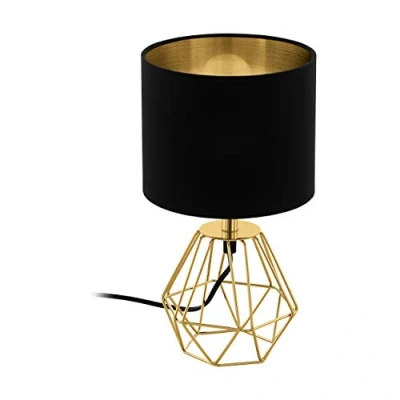 Obrázek EGLO lampa na noční stolek Carlton 2, dekorace stolní vintage, retro z kovu a látky ve zlaté černé, E14