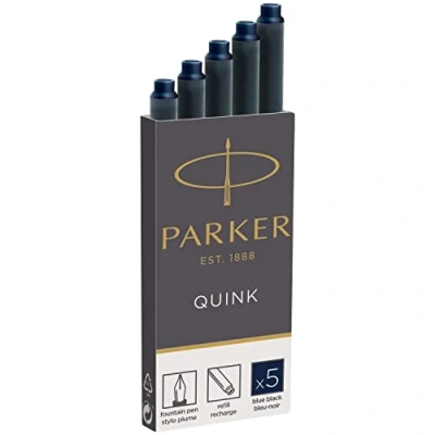 Obrázek Parker Inkoustové náplně pro plnicí pero dlouhé patrony modro černý inkoust QUINK 5 kusů (blistrové balení)
