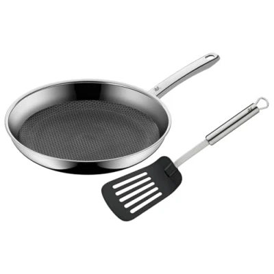 Obrázek WMF Profi Resist pánev na smažení indukční 28 cm, obracečka s vícevrstvým materiálem, voštinová struktura, rukojeť z ušlechtilé oceli, vhodná do trouby