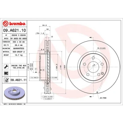 Obrázek Brembo 09.a621.11 Coated Disc Line brzdový kotouč 1 kus