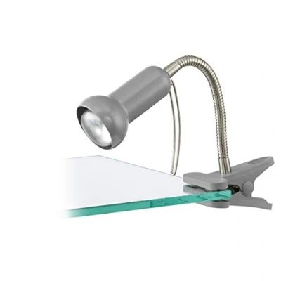 Obrázek EGLO lampa se skřipcem Fabio, svorkou, upínací bodové světlo z kovu a plastu ve stříbrné barvě, svorkou vypínačem, lampička na čtení E14