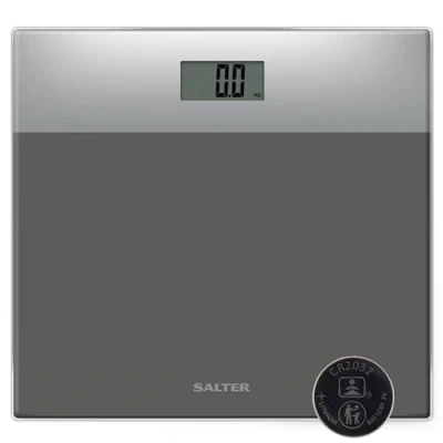 Obrázek Salter Elektronická osobní váha 9206 SVSV3R digitální tělesná se skleněnou platformou, s technologií Step on, kapacita 180 kg, velký LCD displej, jednoduché skladování, šedá