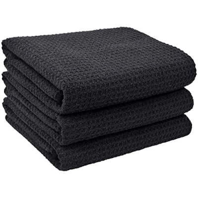 Obrázek VIVOTE Mikrovláknové utěrky černé silné kuchyňské utěrky, vaflová tkanina, ručník, super savé, na nádobí, nepouští vlákna, 40 cm x 56 cm, balení 3 ks
