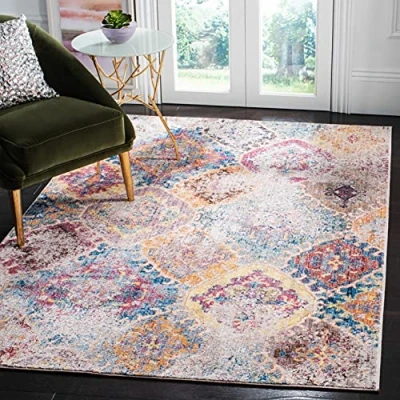 Obrázek SAFAVIEH Traditionell Teppich für Wohnzimmer, Esszimmer, Schlafzimmer Bristol Collection, Kurzer Flor, Blau und Hellgrau, 122 X 183 cm