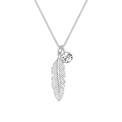 Obrázek Řetízek na krk Elli s přívěskem ve tvaru pírka a krystalem Swarovski®, sterlingové stříbro 925, délka 45 cm, stříbrná