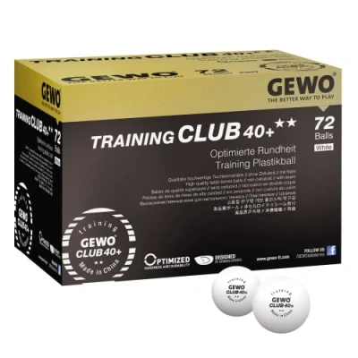 Obrázek GEWO míčky na stolní tenis Training Club 2hvězdičkové 40+ z ABS plastu se švem kvalitní tréninkové s přesným letovým chováním průměr 40 + mm, 72 kusů, bílé