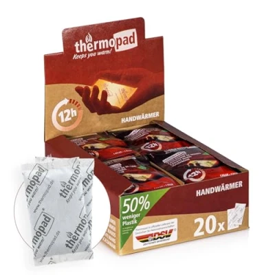 Obrázek THERMOPAD Ohřívač rukou ORIGINÁL: 20 párů tepelných polštářků na 12 hodin tepla I 50 % méně plastu kapes připravený k okamžitému použití Heatpad ideální pro venkovní hřejivý
