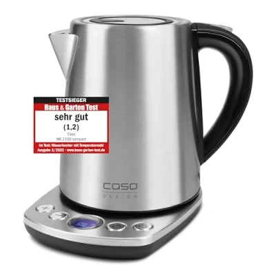 Obrázek CASO WK 2100 compact design rychlovarná konvice, výkon 2200 W, kompaktní velikost s kapacitou 1,2 litru, kroky 10 C od do 100 C, k čištění vyjímatelný filtr proti vodnímu kameni, 1869
