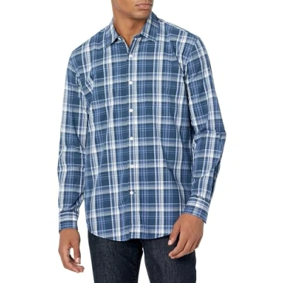 Obrázek Amazon Essentials Herren Lässiges langärmeliges Popeline Hemd Normale Passform, Marineblau Mittlere Karo, L