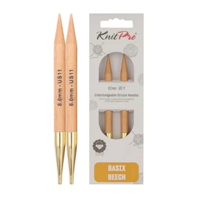 Obrázek KnitPro Basix Birch: Knitting Pins: Circular: Interchangeable: Standard: 11.6cm x 8.00mm, Birkenholz, Multi Colour, 8mm