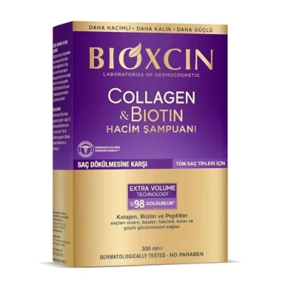 Obrázek Bioxcin Collagen &amp; Biotin Volumen Shampoo 300 ml Pro silnější, silnější a plnější vlasy proti vypadávání vlasů všechny typy