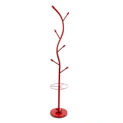 Obrázek Versa Derby Minimalistický šatní stojan pro vstupní prostor, s 9 háčky na oblečení nebo tašky do haly, rozměry (v x d š) 185 30 cm, kov, barva: červená