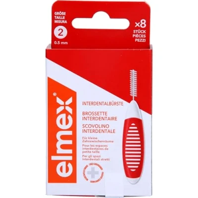 Obrázek elmex mezizubní kartáček červený (velikost 2, 0,50mm), 1 x 8 kusů kartáčky pro čištění malých mezizubních prostorů