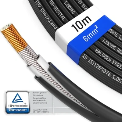 Obrázek HB DIGITAL 10m solární kabel H1Z2Z2 K TÜV Rheinland testováno 6 mm 2 odolný vůči UV záření flexibilní PV čistá měď 1500 V prodlužovací fotovoltaika pro panel regulátor nabíjení