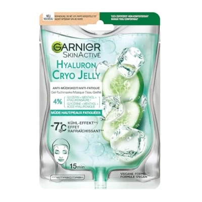 Obrázek GARNIER Skin Active obličejová maska z gelové tkaniny Hyaluron Cryo Jelly proti únavě a osvěžujícímu účinku glycerin, mentol kyselina hyaluronová Vegan &amp; Cruelty Free unavená pokožka 1