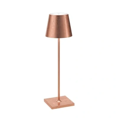 Obrázek Zafferano, lampa Poldina pro s listem v barvě mědi, bezdrátová, dobíjecí stolní dotykovým ovládáním, vhodná vnitřní použití, stmívač, 2200 3000 K, výška 38 cm