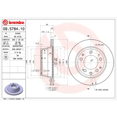 Obrázek Brembo 09.5784.10 brzdový kotouč pár