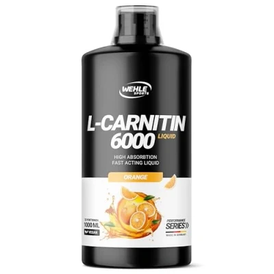 Obrázek L karnitine 6000 Liquid (1000 ml) extra vysoká dávka mg čistého karnitinu v denní porci Amino Workout nápoj chutná chuť Vegan Wehle Sports ml, oranžová)