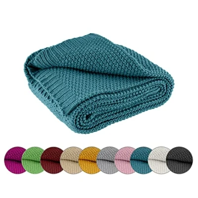 Obrázek wometo Přikrývka pletená 140 x 190 žlutá hořčicově kari deka oekoTex teplá měkká s ušlechtilým a jednoduchým pleteným vzorem